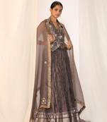 Grey embroidered gota patti silk fusion wear