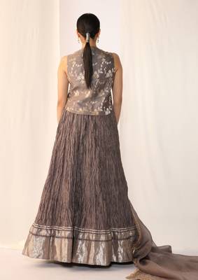 Grey embroidered gota patti silk fusion wear 2
