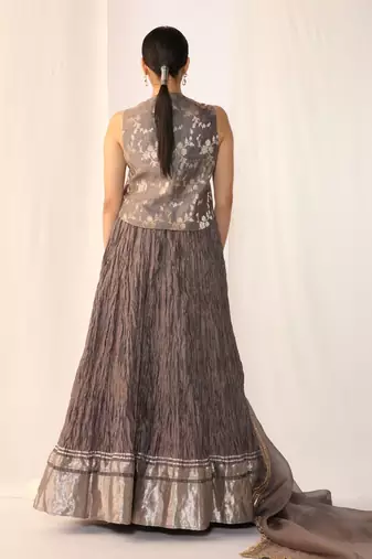 Grey embroidered gota patti silk fusion wear