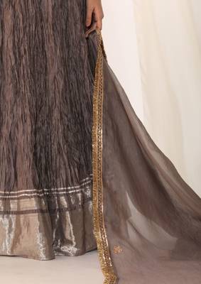 Grey embroidered gota patti silk fusion wear 4