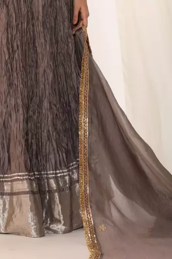 Grey embroidered gota patti silk fusion wear