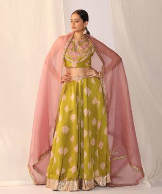 Block Printed Satin Lehenga Choli Set 1