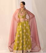Block Printed Satin Lehenga Choli Set