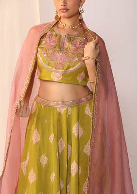 Block Printed Satin Lehenga Choli Set 2