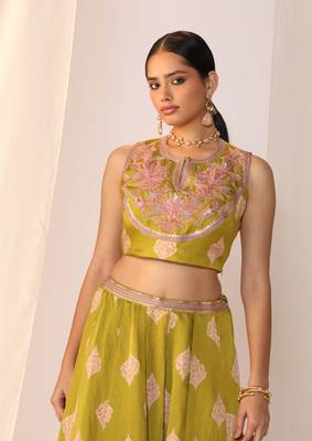 Block Printed Satin Lehenga Choli Set 3