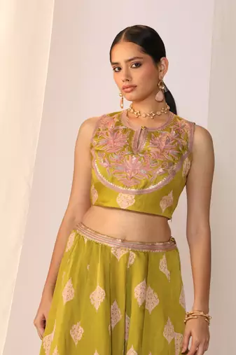 Block Printed Satin Lehenga Choli Set