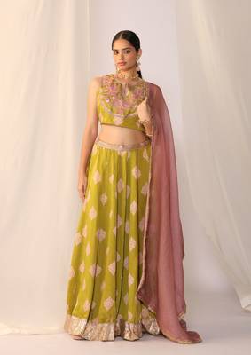 Block Printed Satin Lehenga Choli Set 4