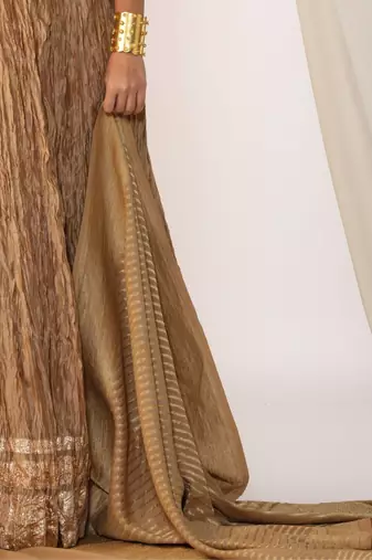 Champagne embroidered gota patti silk fusion wear
