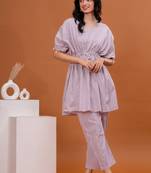 Women cotton 60-60 fabric pink color v neck above knee length half sleeve tunic pant