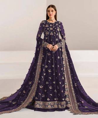 Purple fauk gerogette sequin embroidered salwar suit 1
