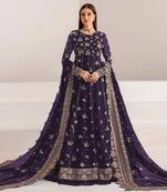Purple fauk gerogette sequence embroidered semi stitched salwar suit
