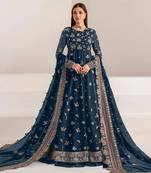 Navy blue fauk gerogette sequence embroidered semi stitched salwar suit