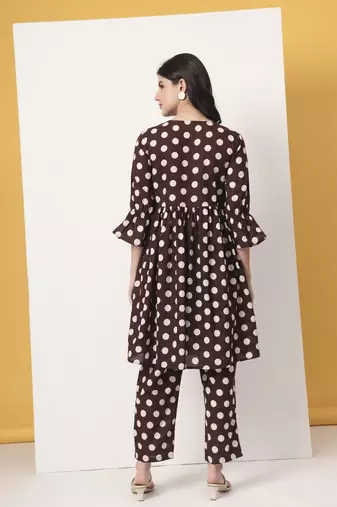 brown cotton maternity gathered or pleated kurta pants set