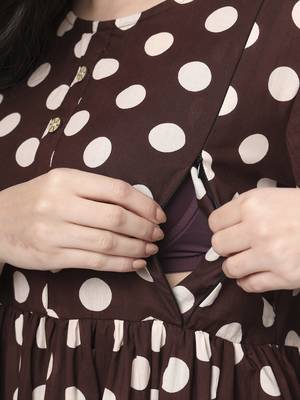 brown cotton maternity gathered or pleated kurta pants set 5