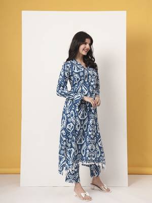 blue ikat pure cotton high low cord set 2