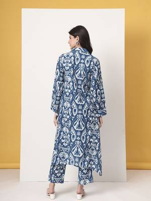blue ikat pure cotton high low cord set 3