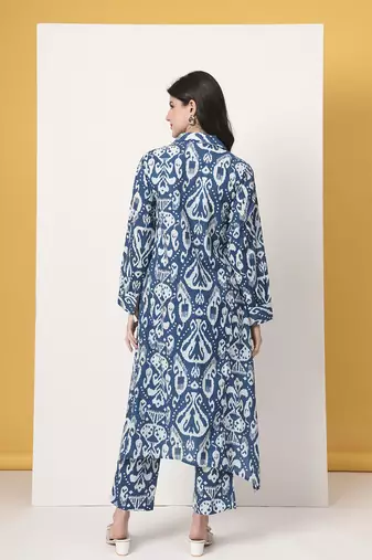 blue ikat pure cotton high low cord set