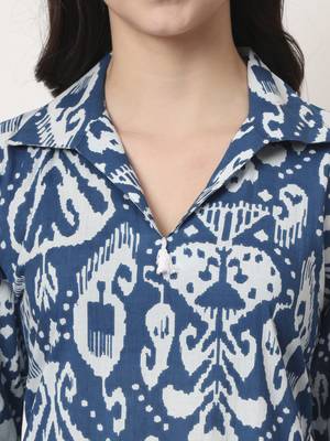 blue ikat pure cotton high low cord set 4