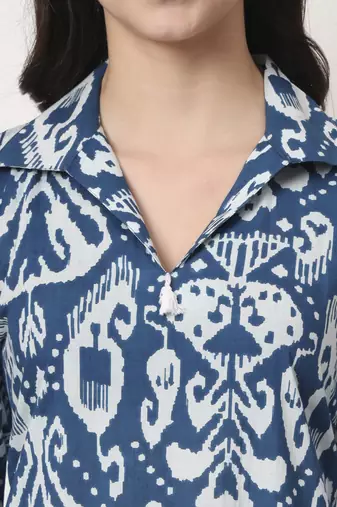 blue ikat pure cotton high low cord set