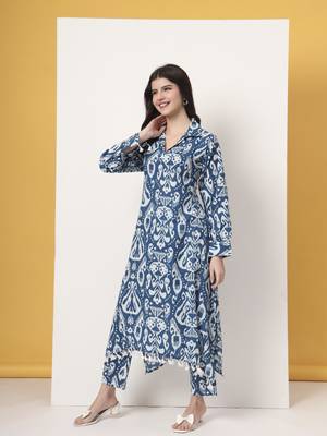 blue ikat pure cotton high low cord set 5