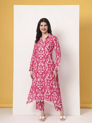 pink ikat  pure cotton cord set 1