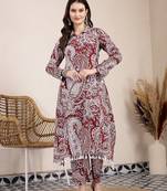 maroon pure cotton boho print co-ord set