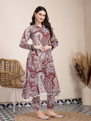 maroon pure cotton boho print co-ord set 2