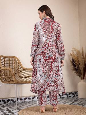 maroon pure cotton boho print co-ord set 3