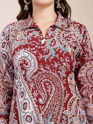 maroon pure cotton boho print co-ord set 4
