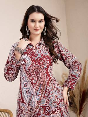 maroon pure cotton boho print co-ord set 5