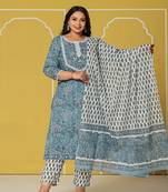 green cotton straight plus size kurta set