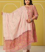 pink cotton a-line plus size kurta set
