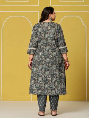 navy blue cotton a-line plus size kurta set 3