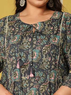 navy blue cotton a-line plus size kurta set 4