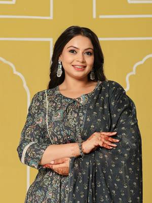 navy blue cotton a-line plus size kurta set 5