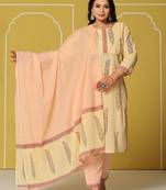 cream cotton straight plus size kurta set