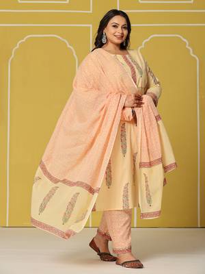 cream cotton straight plus size kurta set 2