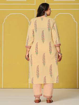 cream cotton straight plus size kurta set 3