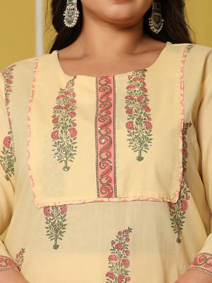cream cotton straight plus size kurta set 4