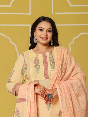 cream cotton straight plus size kurta set 5