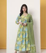 green pure cotton maternity anarkali kurta trouser dupatta set