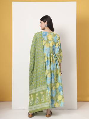 green pure cotton maternity anarkali kurta trouser dupatta set 3