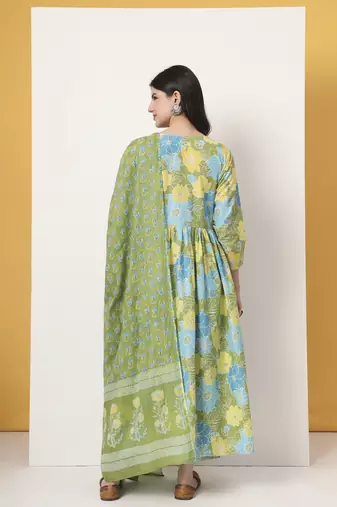 green pure cotton maternity anarkali kurta trouser dupatta set