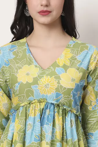 green pure cotton maternity anarkali kurta trouser dupatta set
