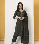 green pure cotton paisley print kurta dupatta pant set