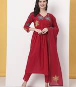 pure cotton red anarkali kurta dupatta pant set