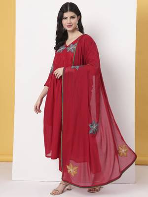 pure cotton red anarkali kurta dupatta pant set 2