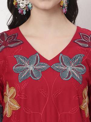 pure cotton red anarkali kurta dupatta pant set 4