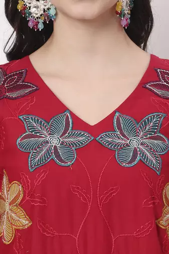 pure cotton red anarkali kurta dupatta pant set