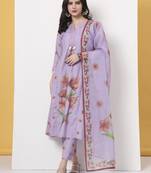 lavender linen cotton a line kurta dupatta pant set